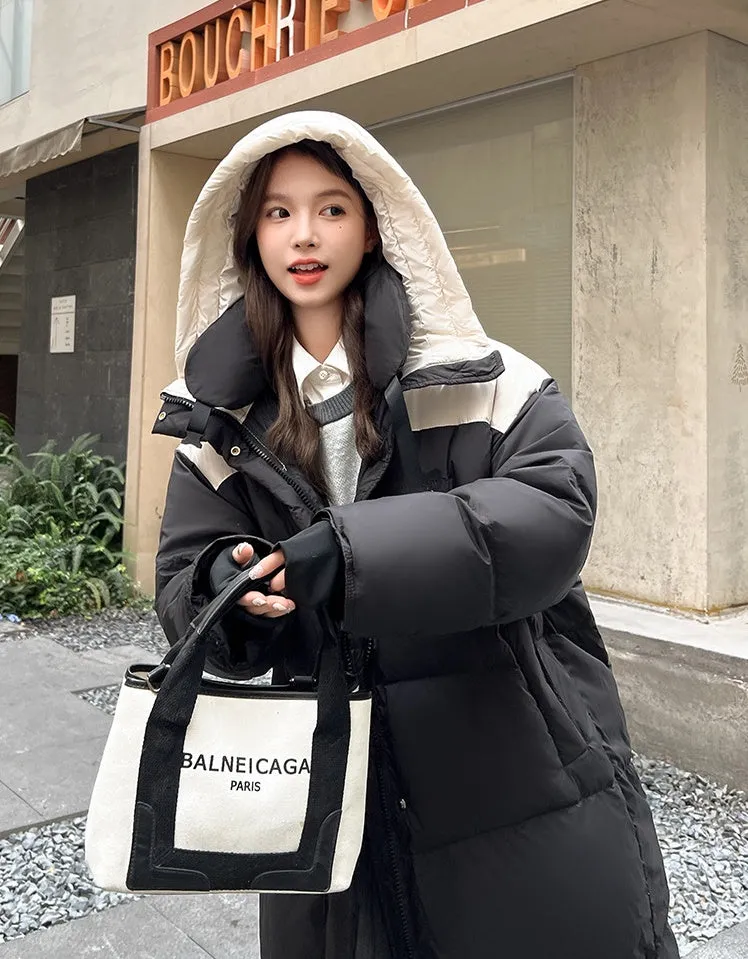 Relaxed-fit Knee-length Padded Puffer Jacket Perfect for Winter