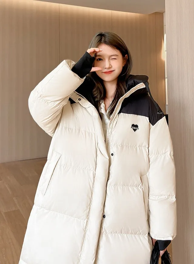Relaxed-fit Knee-length Padded Puffer Jacket Perfect for Winter