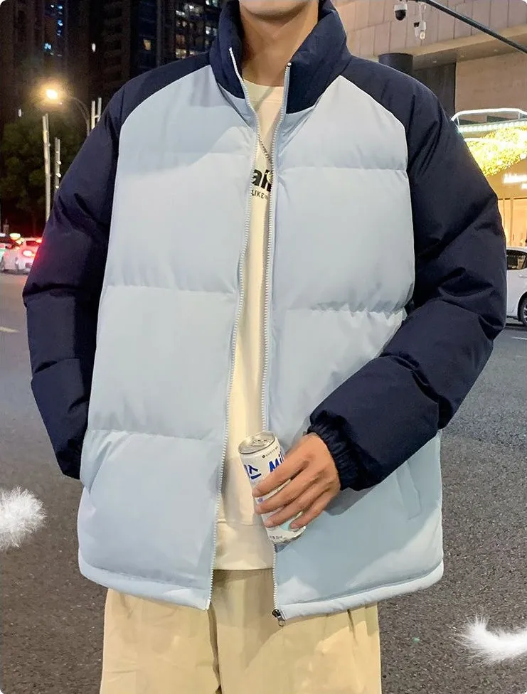 Relaxed-Fit Windproof Puffer Jacket with Stand-Up Collar