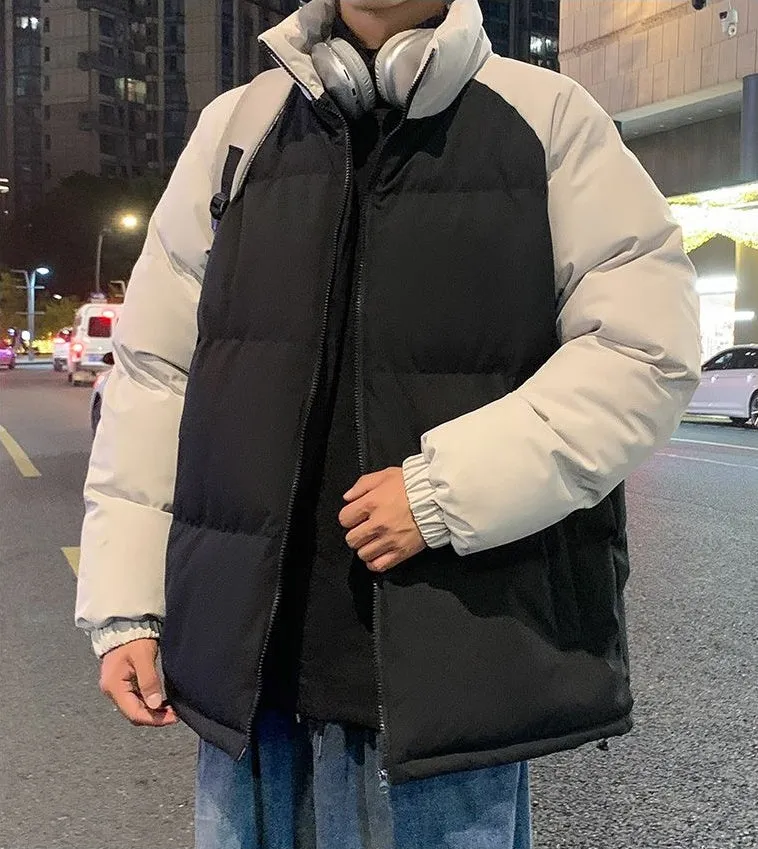 Relaxed-Fit Windproof Puffer Jacket with Stand-Up Collar