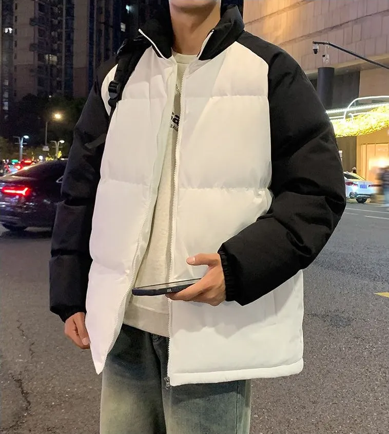 Relaxed-Fit Windproof Puffer Jacket with Stand-Up Collar
