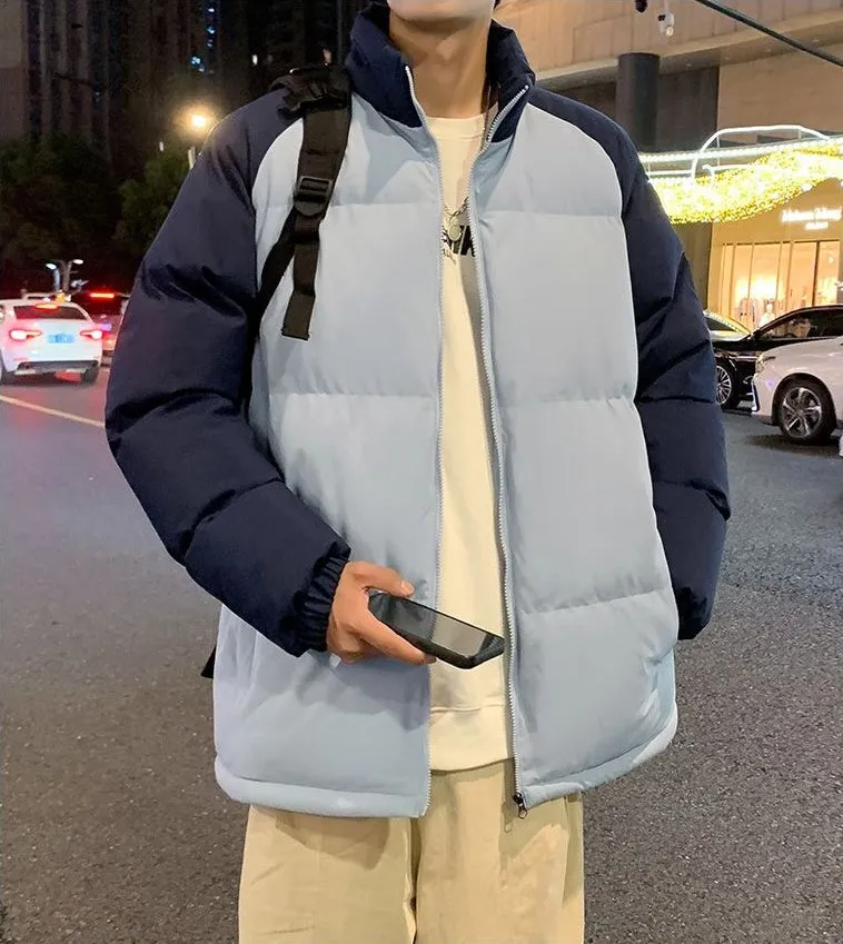 Relaxed-Fit Windproof Puffer Jacket with Stand-Up Collar