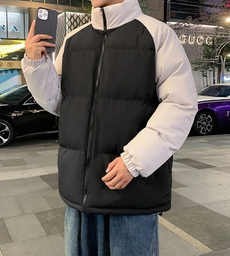 Relaxed-Fit Windproof Puffer Jacket with Stand-Up Collar