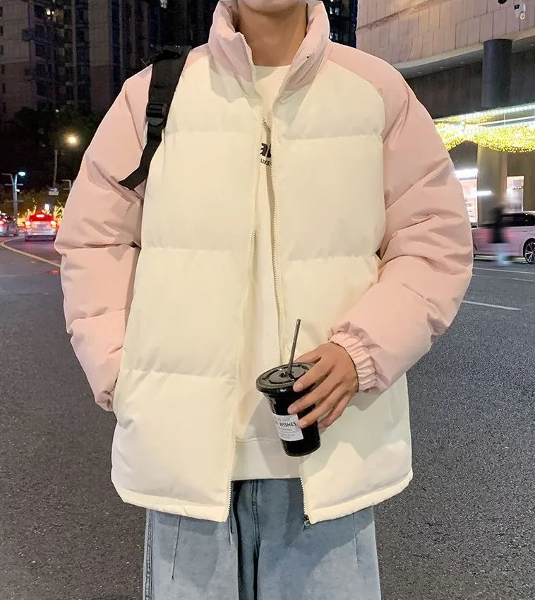 Relaxed-Fit Windproof Puffer Jacket with Stand-Up Collar