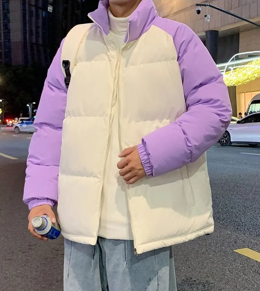 Relaxed-Fit Windproof Puffer Jacket with Stand-Up Collar