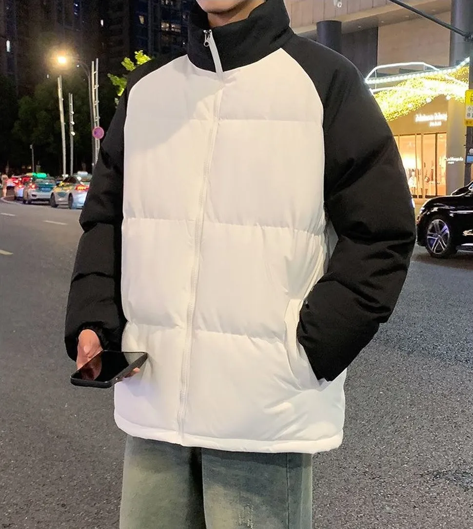 Relaxed-Fit Windproof Puffer Jacket with Stand-Up Collar