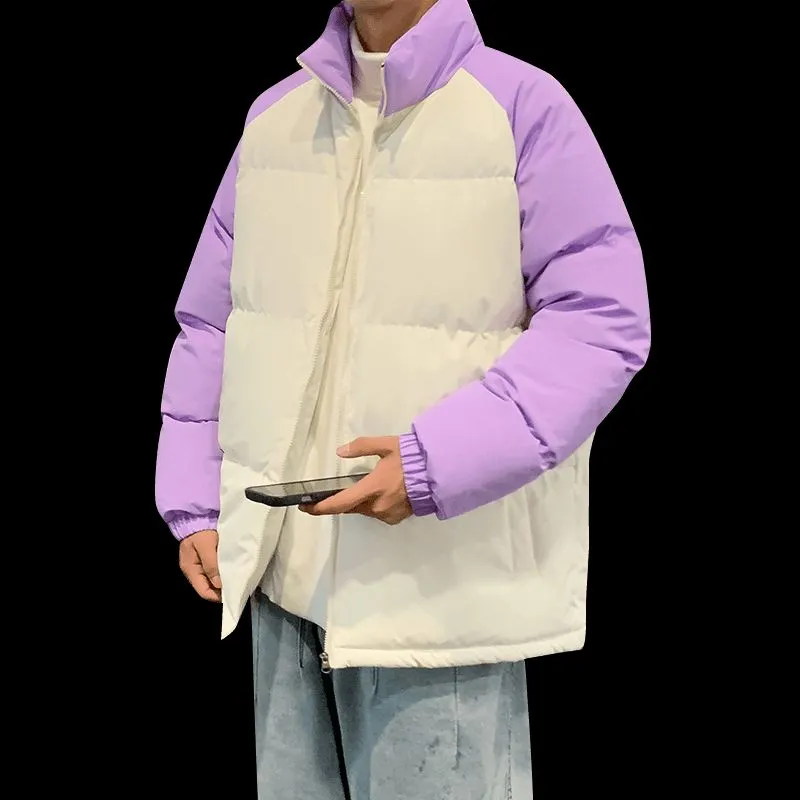 Relaxed-Fit Windproof Puffer Jacket with Stand-Up Collar