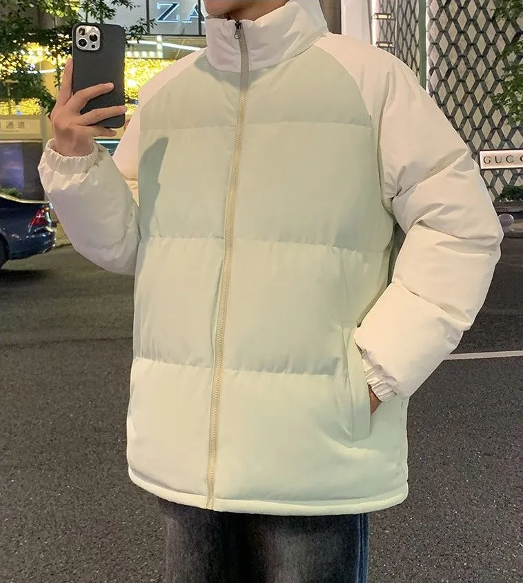 Relaxed-Fit Windproof Puffer Jacket with Stand-Up Collar