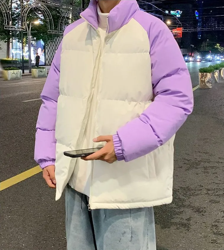 Relaxed-Fit Windproof Puffer Jacket with Stand-Up Collar