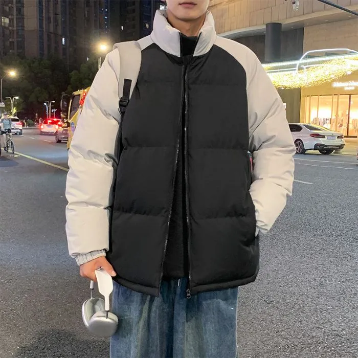 Relaxed-Fit Windproof Puffer Jacket with Stand-Up Collar