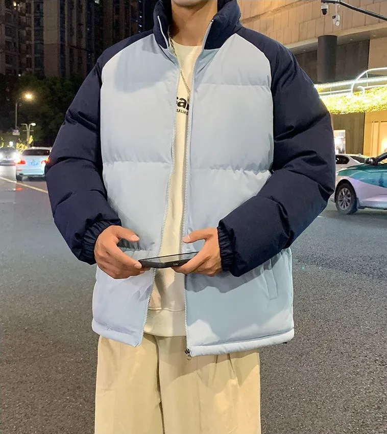 Relaxed-Fit Windproof Puffer Jacket with Stand-Up Collar