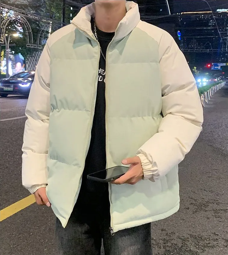 Relaxed-Fit Windproof Puffer Jacket with Stand-Up Collar