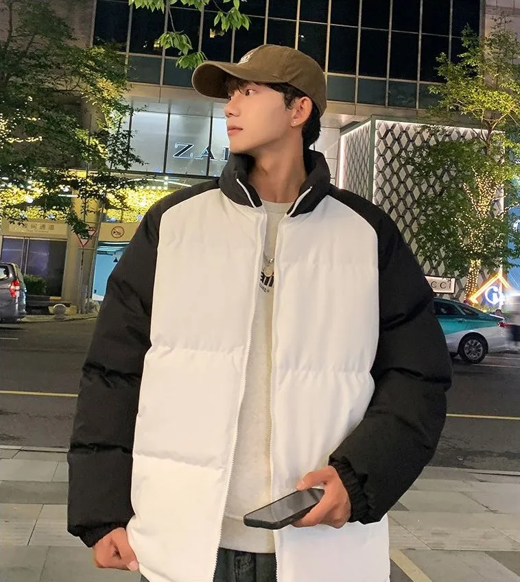 Relaxed-Fit Windproof Puffer Jacket with Stand-Up Collar