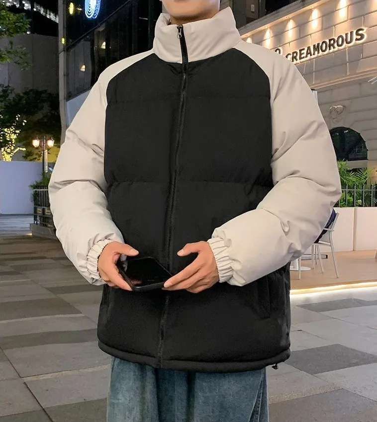 Relaxed-Fit Windproof Puffer Jacket with Stand-Up Collar