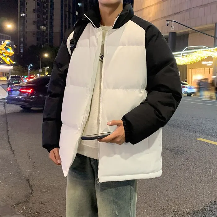 Relaxed-Fit Windproof Puffer Jacket with Stand-Up Collar