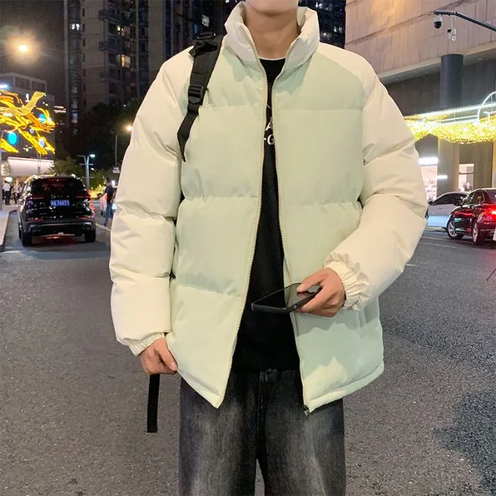 Relaxed-Fit Windproof Puffer Jacket with Stand-Up Collar