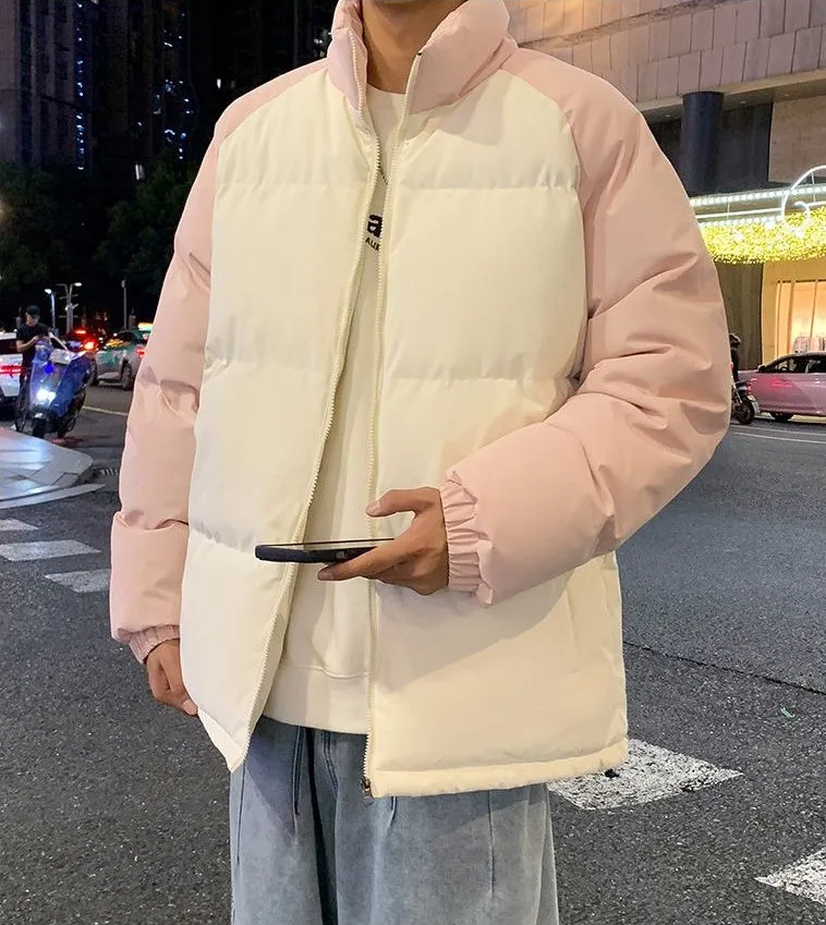 Relaxed-Fit Windproof Puffer Jacket with Stand-Up Collar