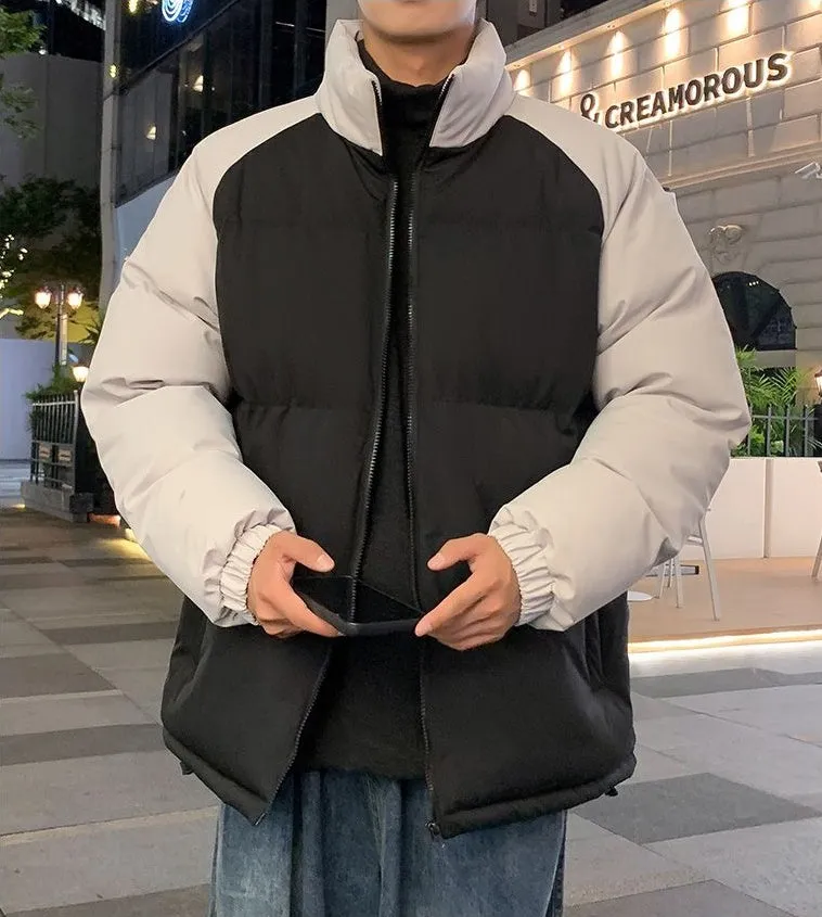 Relaxed-Fit Windproof Puffer Jacket with Stand-Up Collar