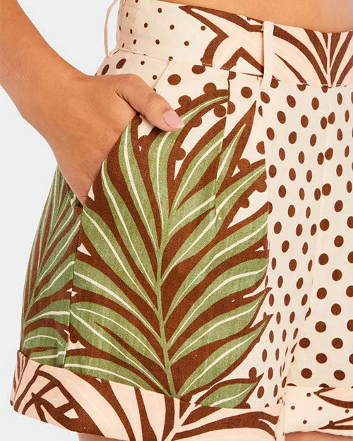 RETROFETE | Ausha Linen Shorts | Polkadot & Leaves