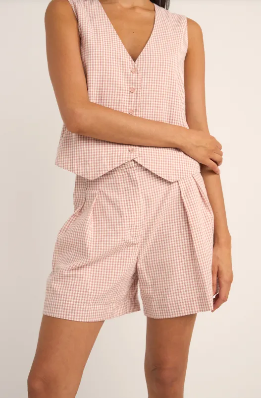 Rhythm Lola Check Short in Dusty Pink