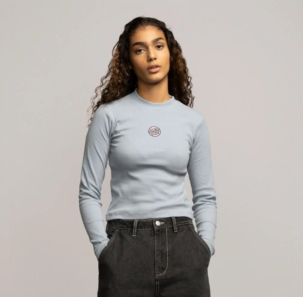 Santa Cruz Womens L/S T-Shirt Other Dot Em Mock Neck L/S Top - Sea Ice