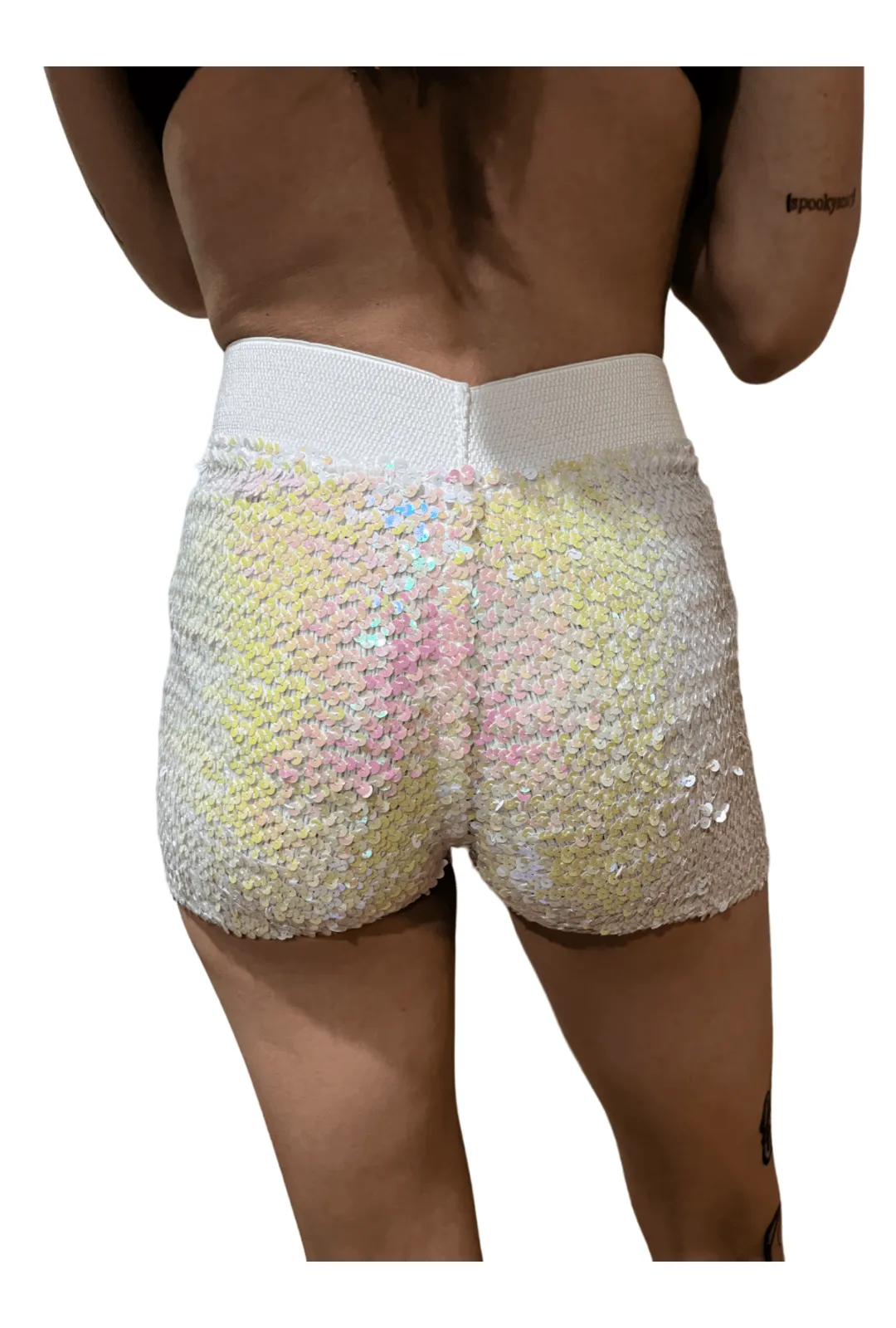 Sequin Iridescent White Booty Shorts