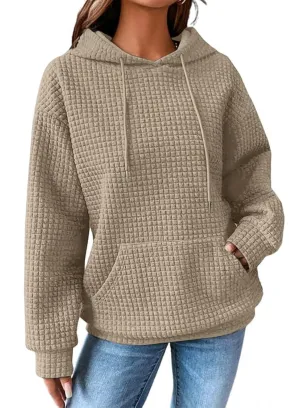 SHEWIN Womens Fall Fashion 2024 Casual Long Sleeve Drawstring Solid Waffle Hoodies Pullover Sweatshirts Loose Fit Fall Sweatshirt for Women