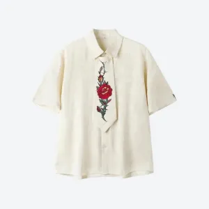 Short-Sleeve Shirt with Rose Embroidery for a Y2K Look