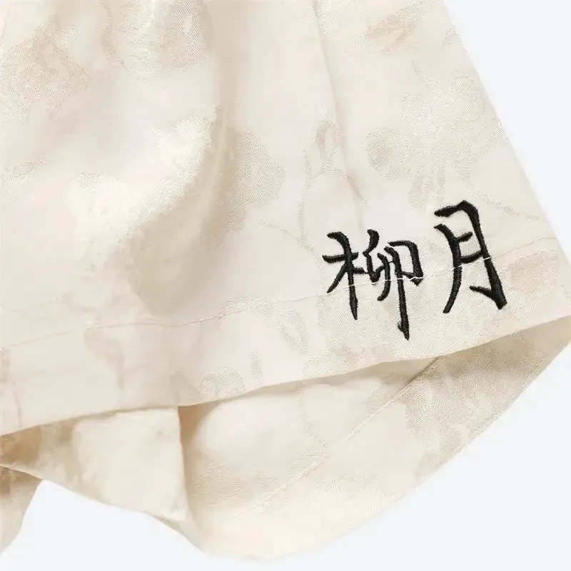 Short-Sleeve Shirt with Rose Embroidery for a Y2K Look