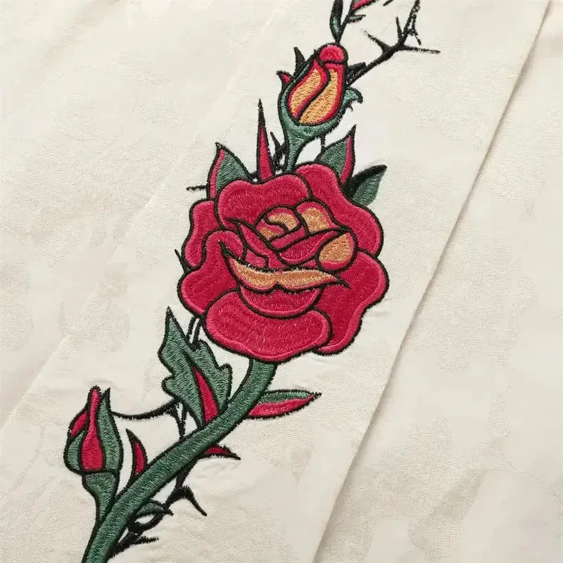 Short-Sleeve Shirt with Rose Embroidery for a Y2K Look