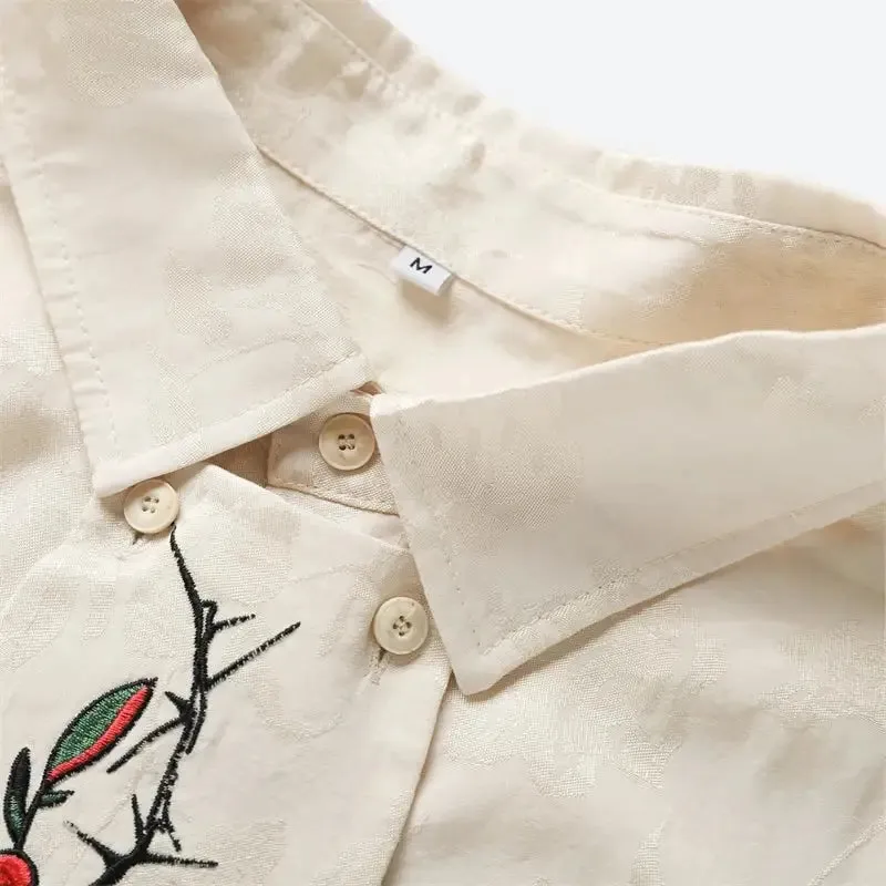 Short-Sleeve Shirt with Rose Embroidery for a Y2K Look