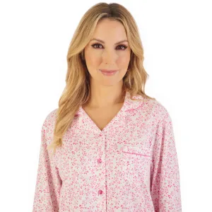 Slenderella Leaf Print Tailored Jersey Pyjama | Pink