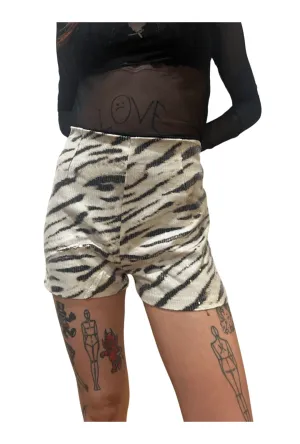 Snow Tiger Print Sequin Shorts