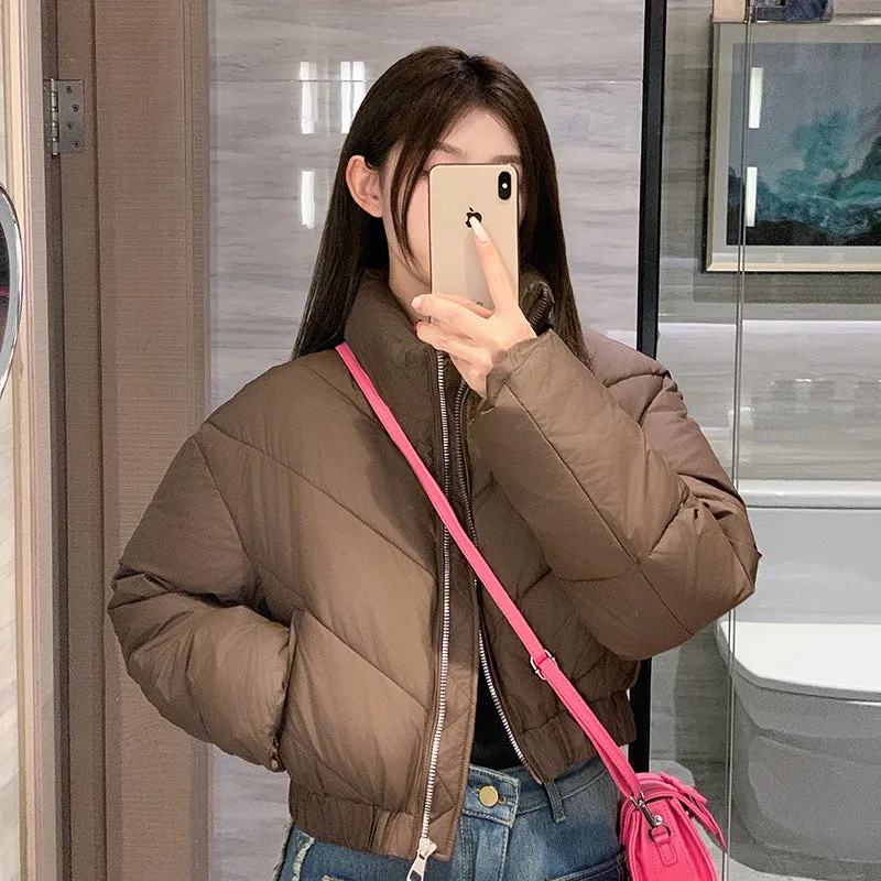 Solid and Stylish Zip-up Raincoat Puffer Jacket
