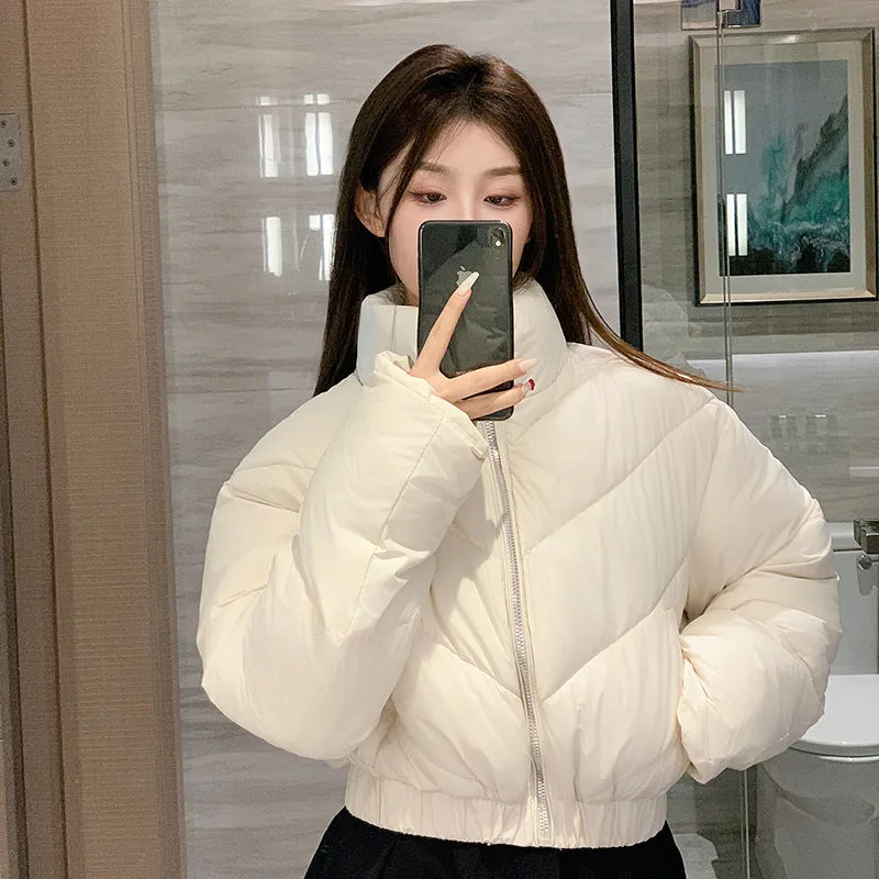 Solid and Stylish Zip-up Raincoat Puffer Jacket
