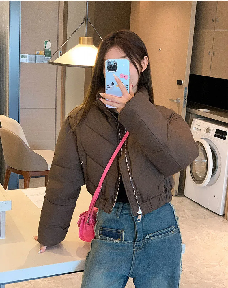 Solid and Stylish Zip-up Raincoat Puffer Jacket