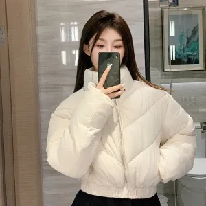 Solid and Stylish Zip-up Raincoat Puffer Jacket