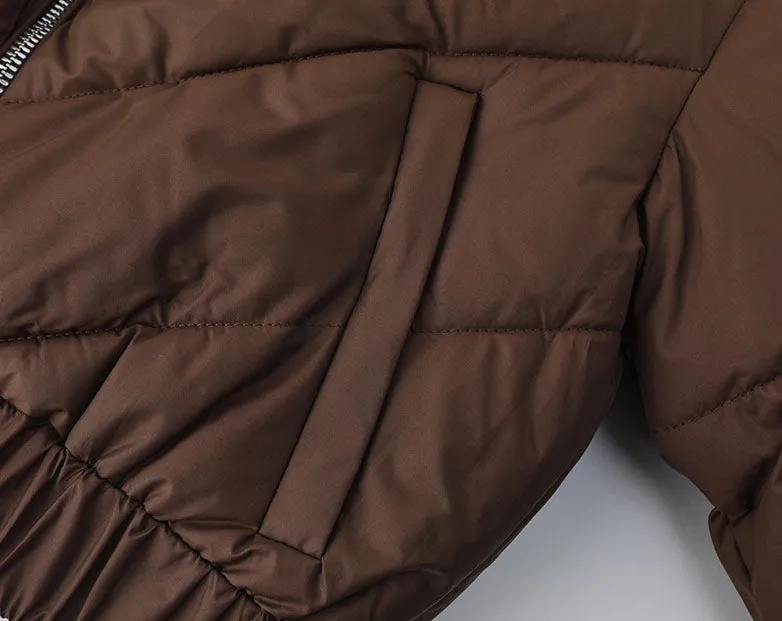 Solid and Stylish Zip-up Raincoat Puffer Jacket