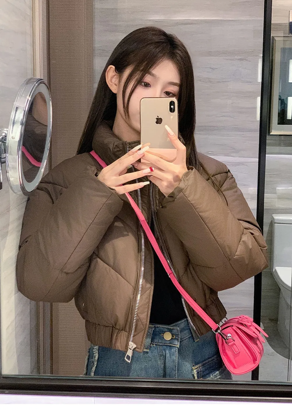 Solid and Stylish Zip-up Raincoat Puffer Jacket