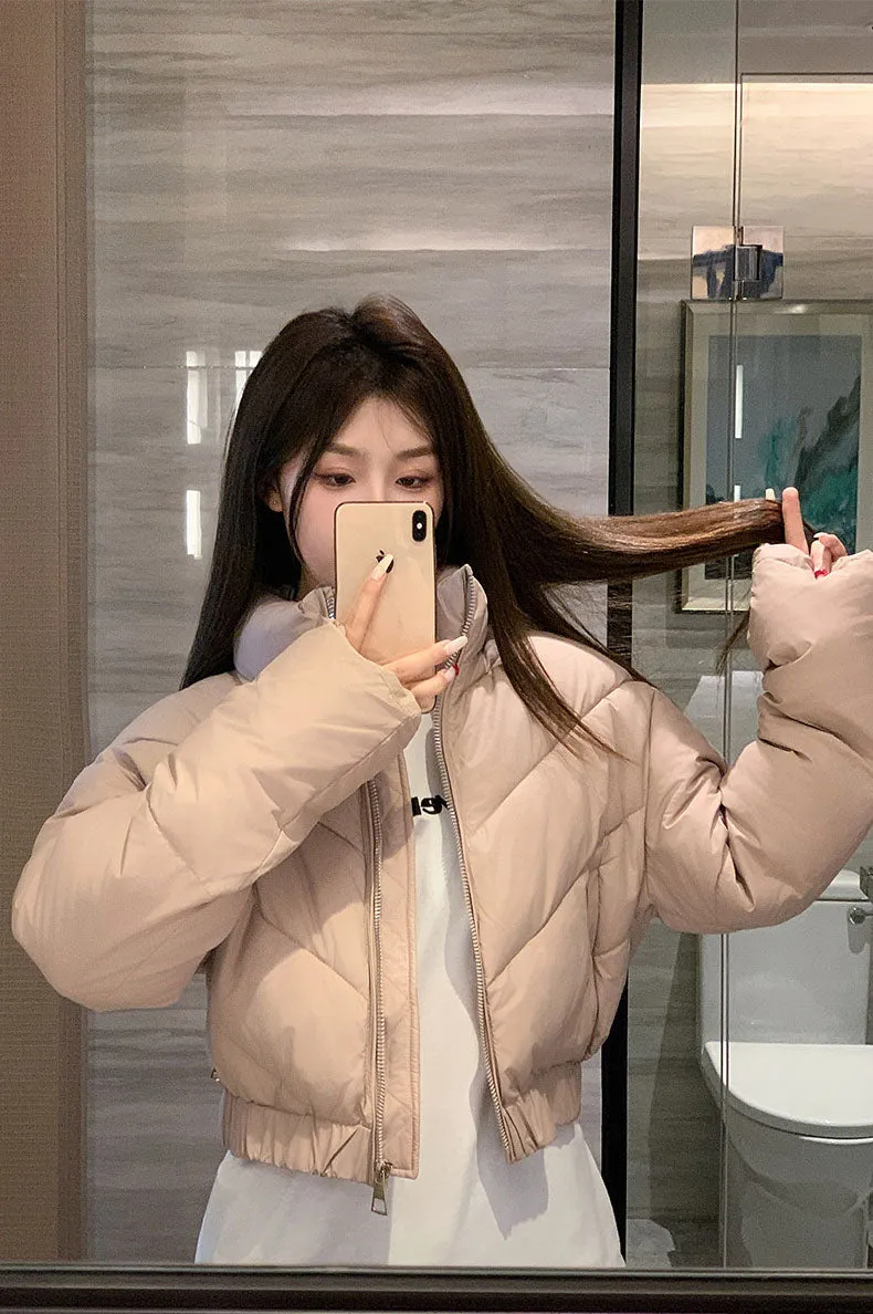 Solid and Stylish Zip-up Raincoat Puffer Jacket