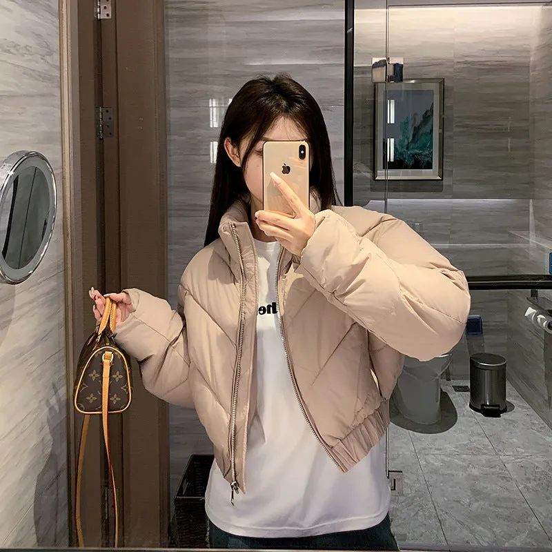 Solid and Stylish Zip-up Raincoat Puffer Jacket