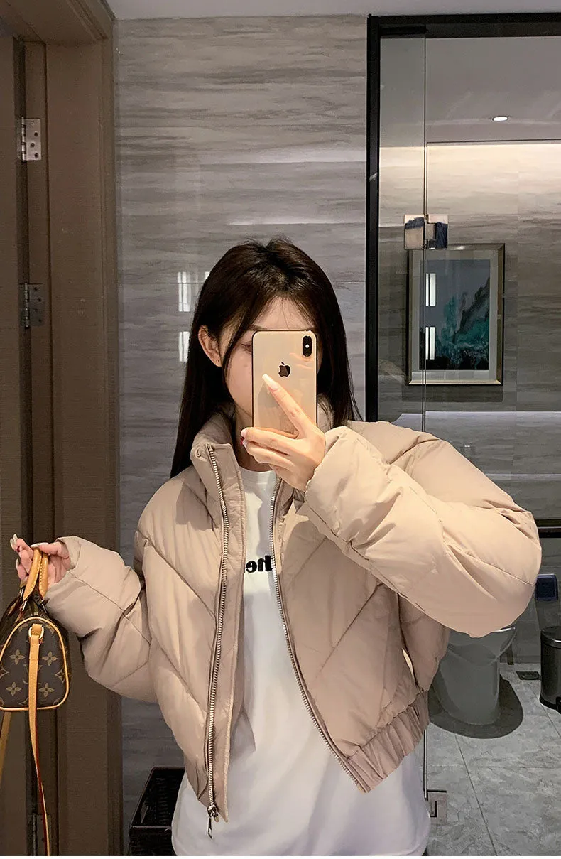 Solid and Stylish Zip-up Raincoat Puffer Jacket