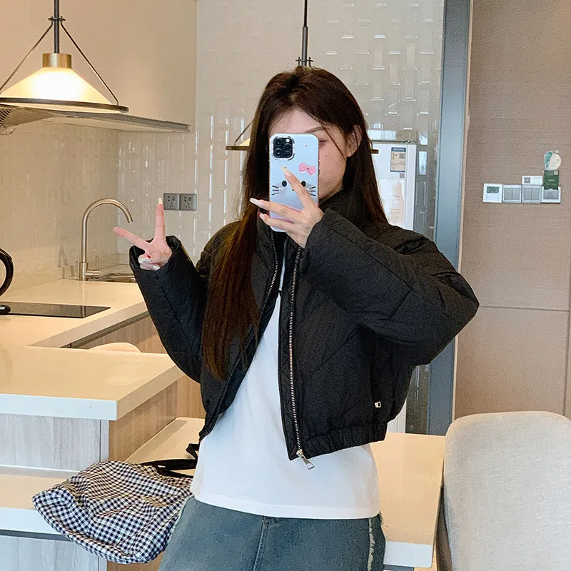 Solid and Stylish Zip-up Raincoat Puffer Jacket