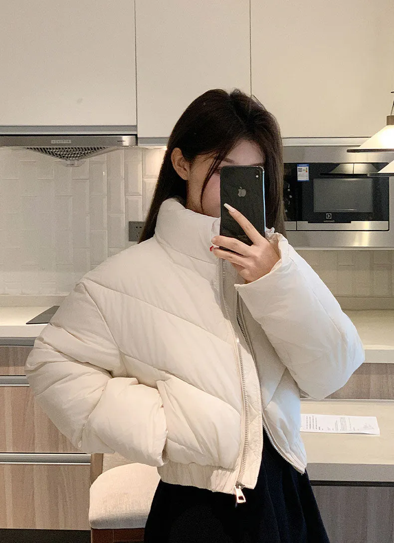 Solid and Stylish Zip-up Raincoat Puffer Jacket