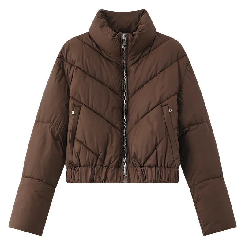Solid and Stylish Zip-up Raincoat Puffer Jacket