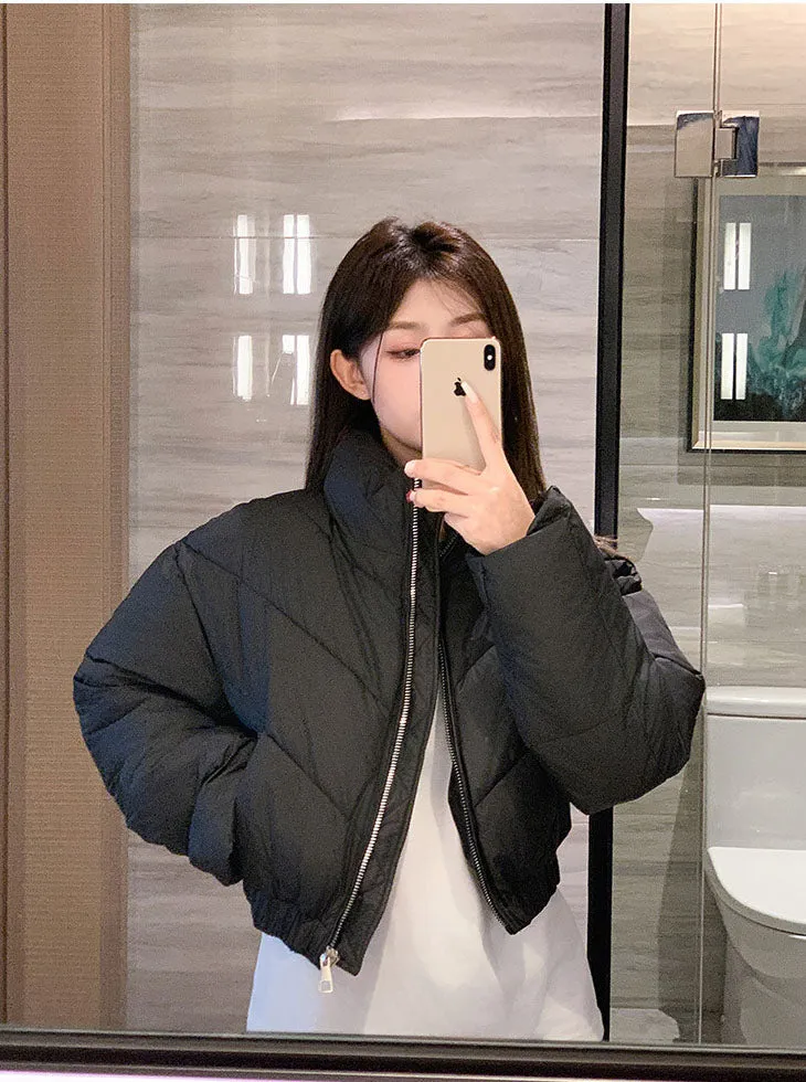 Solid and Stylish Zip-up Raincoat Puffer Jacket