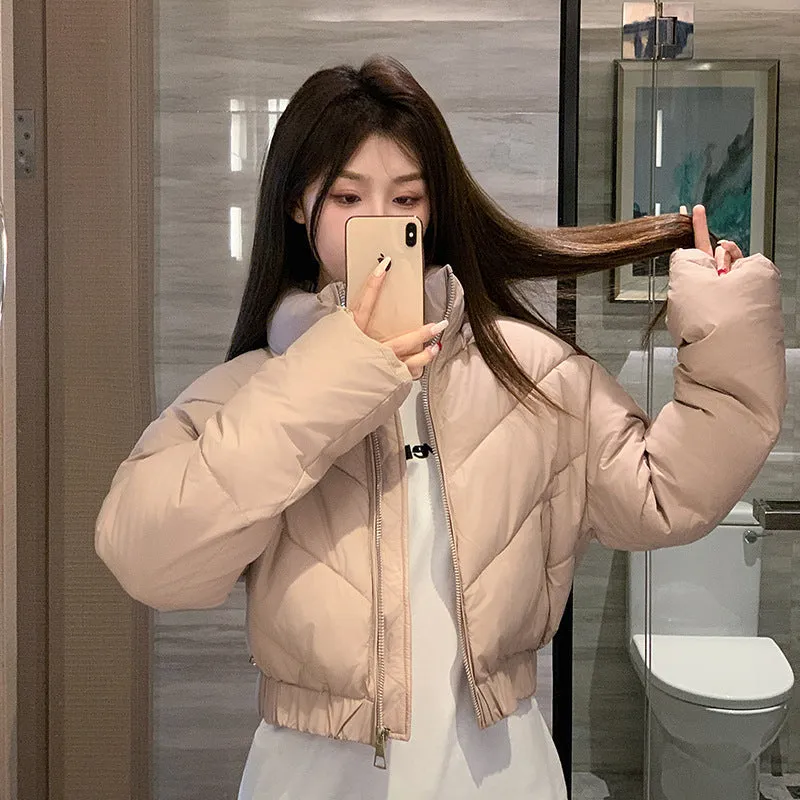 Solid and Stylish Zip-up Raincoat Puffer Jacket