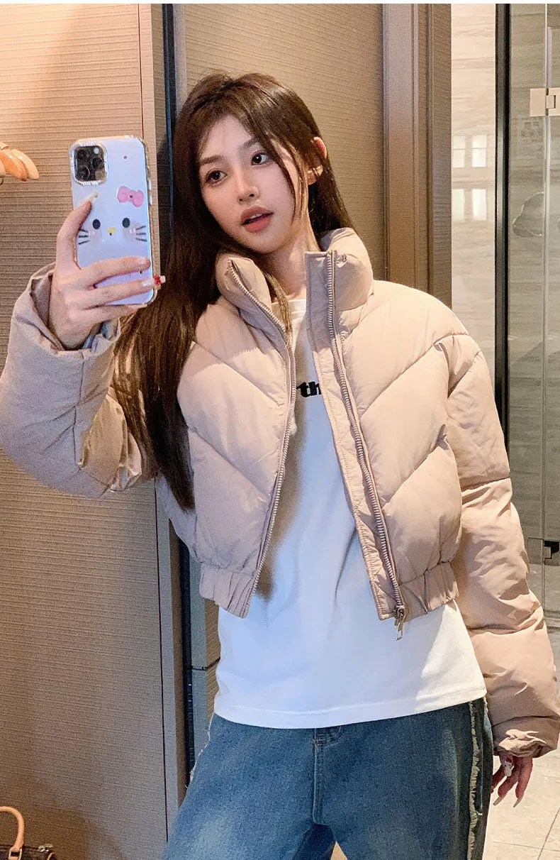 Solid and Stylish Zip-up Raincoat Puffer Jacket