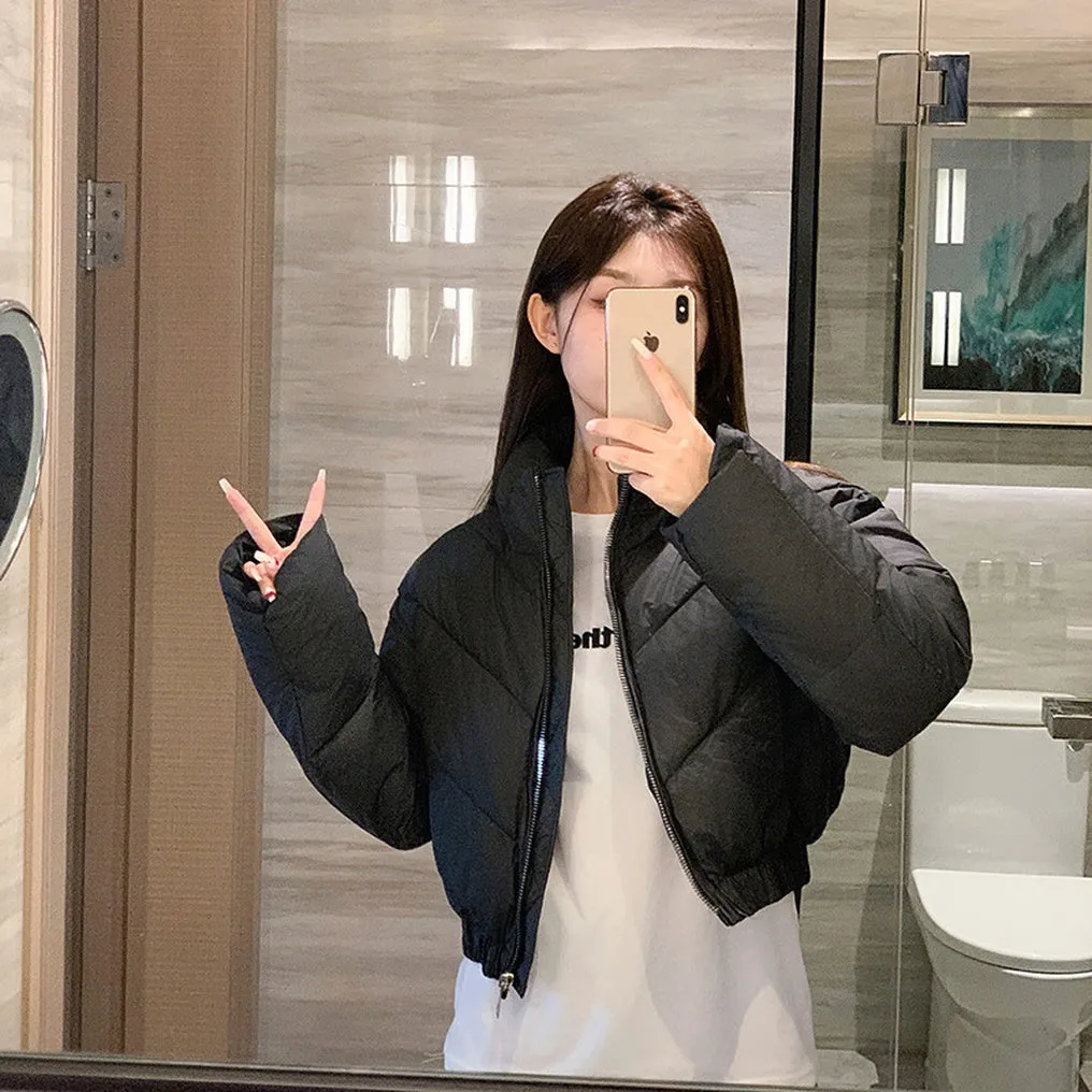 Solid and Stylish Zip-up Raincoat Puffer Jacket