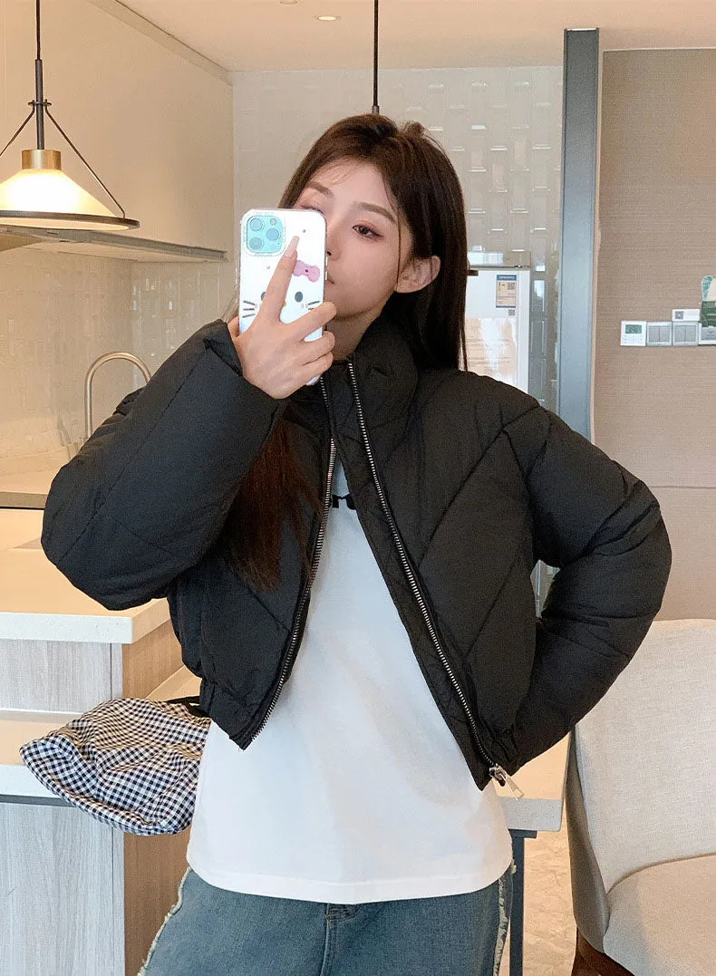 Solid and Stylish Zip-up Raincoat Puffer Jacket